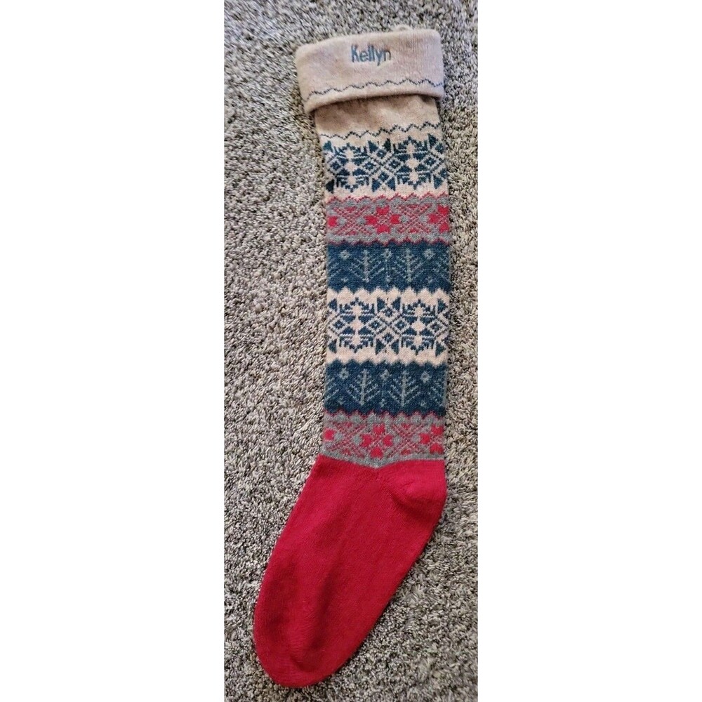 Land's End Knit Wool Red Christmas Stocking Snowflakes Scotland Coming Home VTG